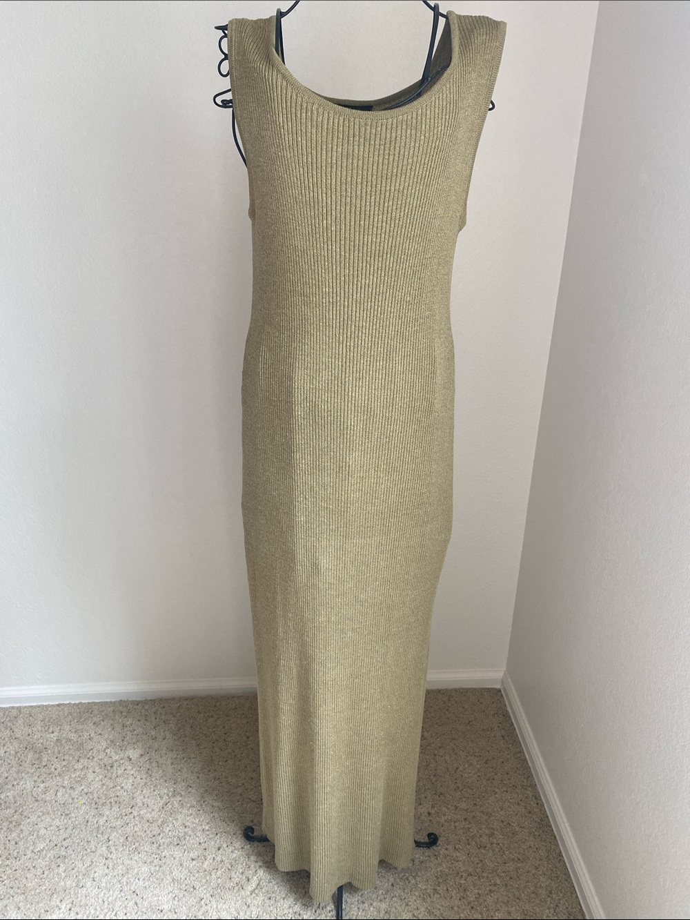 Carole Little Olive Green Ribbed Maxi Dress
